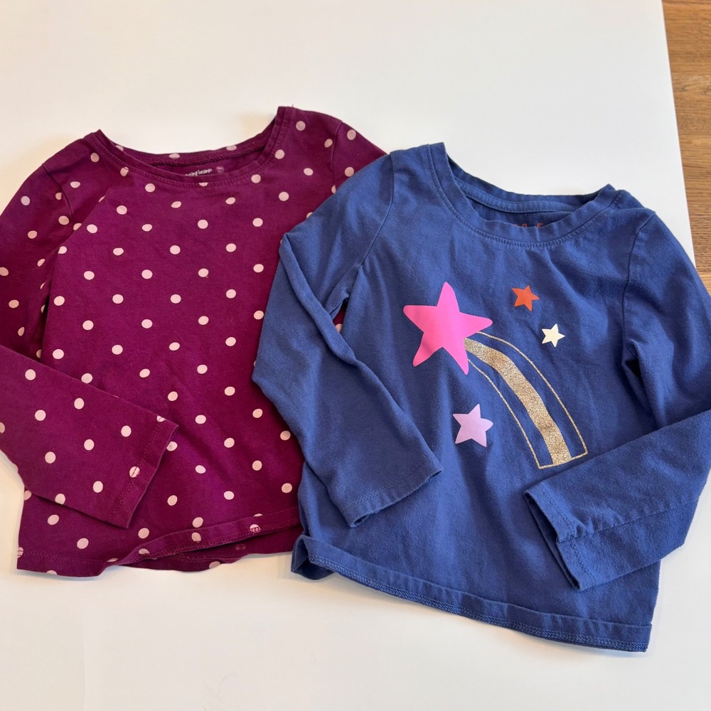 Girls Toddler Long Sleeve Shirt Lot 3T Jumping Beans Purple Polka Dot Cat & Jack